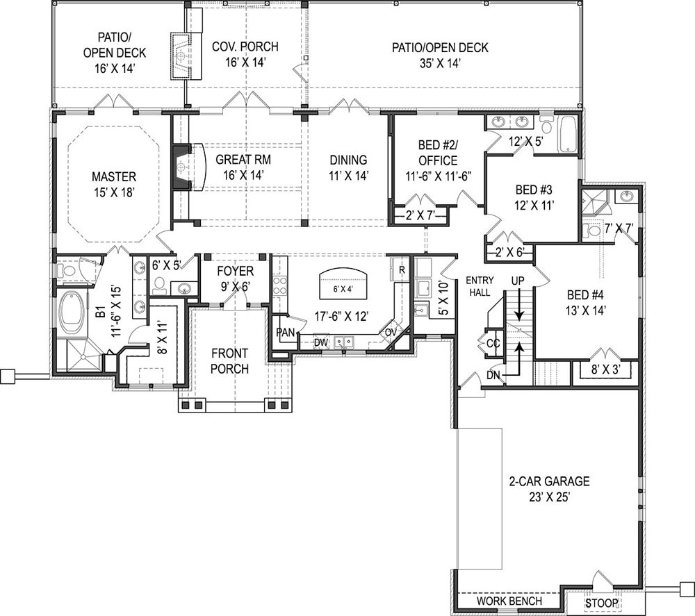 Floor Plan First Story of Country Plan #106-1285