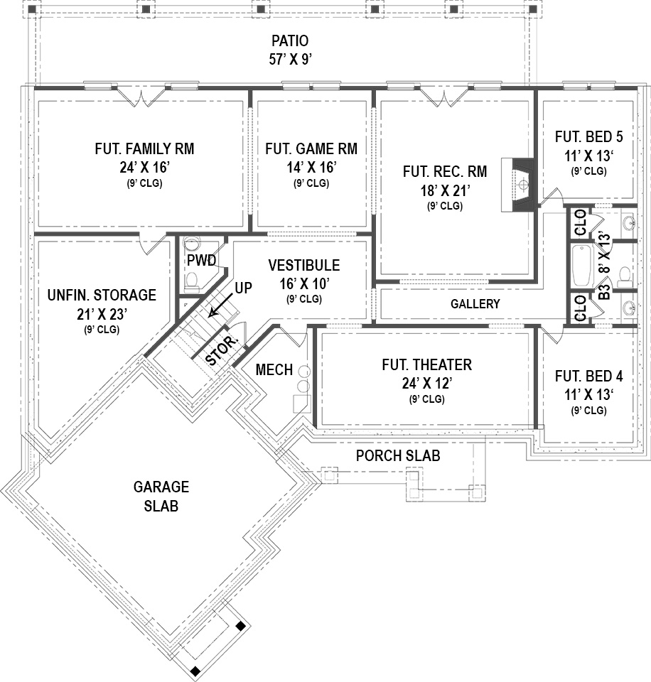 Floor Plan Basement of Ranch Plan #106-1286