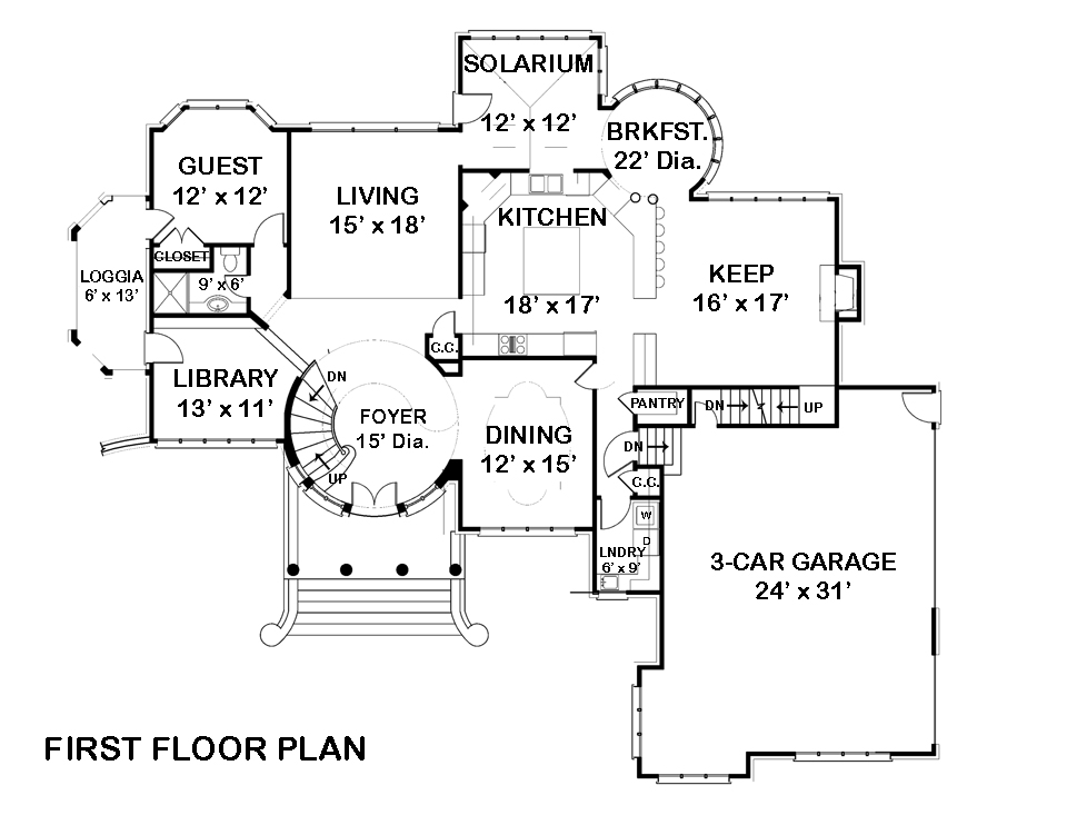Floor Plan First Story of Luxury Plan #106-1287