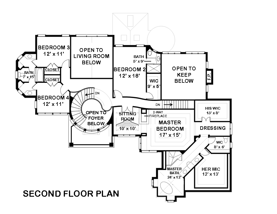 Floor Plan Second Story of Luxury Plan #106-1287