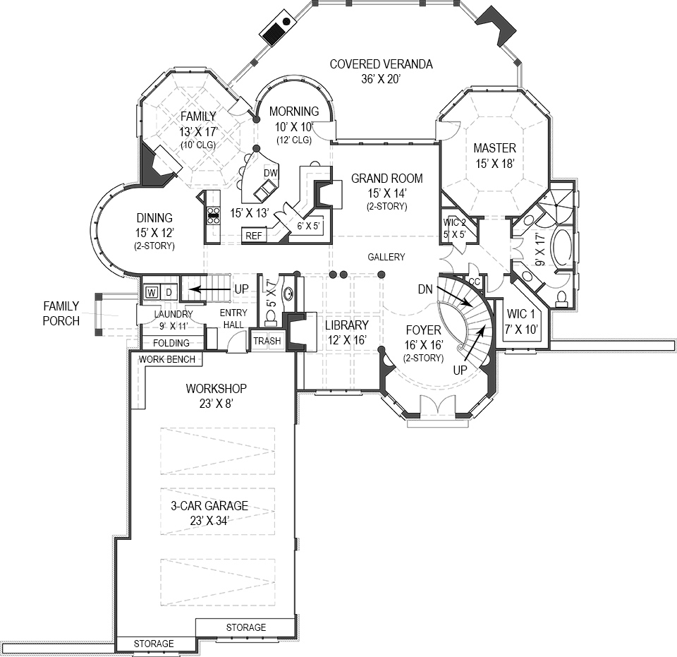 Floor Plan First Story of Luxury Plan #106-1288