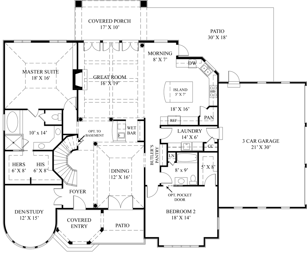 Floor Plan First Story of European Plan #106-1289