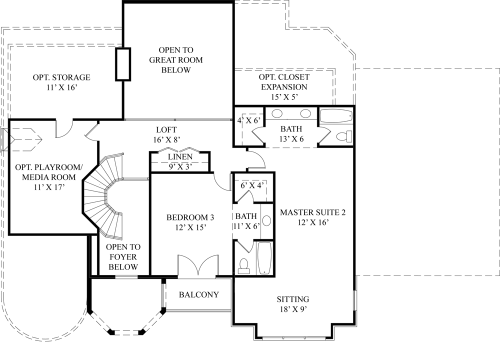 Floor Plan Second Story of European Plan #106-1289