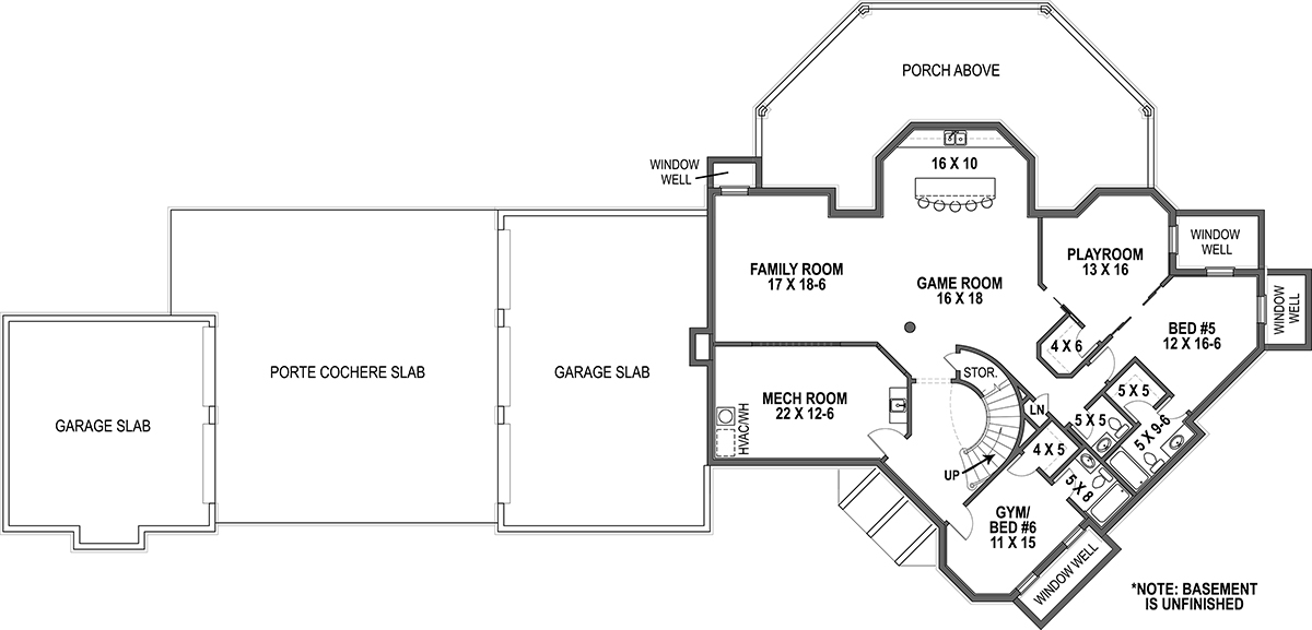 Floor Plan Basement of European Plan #106-1292
