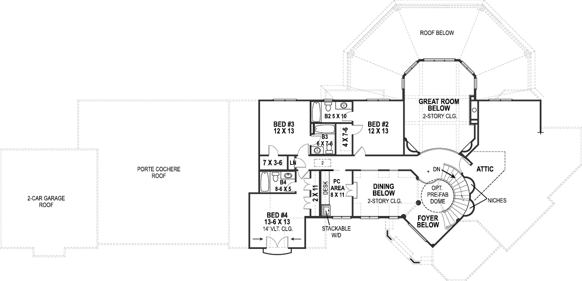 Floor Plan Second Story of European Plan #106-1292