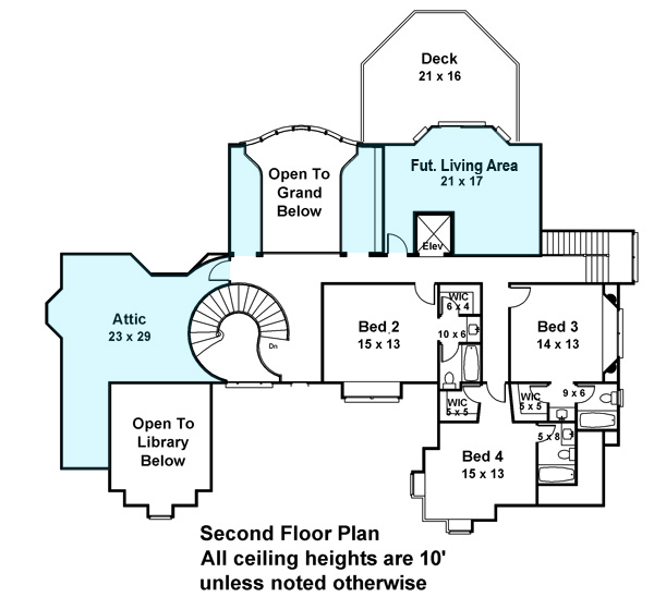Floor Plan Second Story of Luxury Plan #106-1293