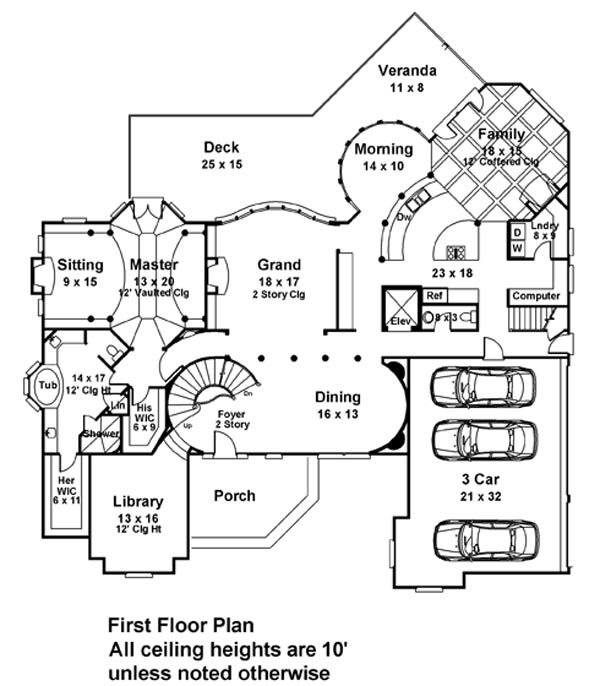 Floor Plan First Story of Luxury Plan #106-1293