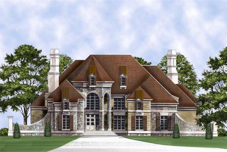 Front elevation of Luxury home (ThePlanCollection: House Plan #106-1293)