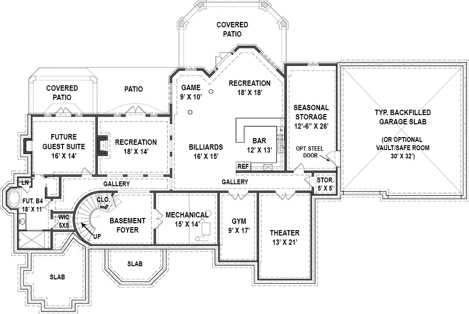 Floor Plan Basement of European Plan #106-1294