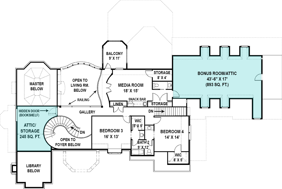 Floor Plan Second Story of European Plan #106-1294