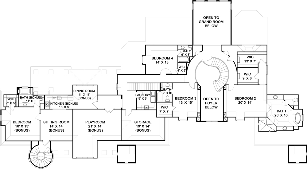 Floor Plan Second Story of Luxury Plan #106-1295