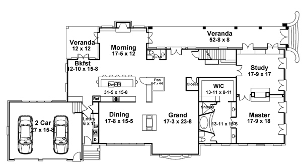 Floor Plan First Story of Southern Plan #106-1297
