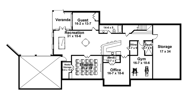 Floor Plan Basement of Southern Plan #106-1297