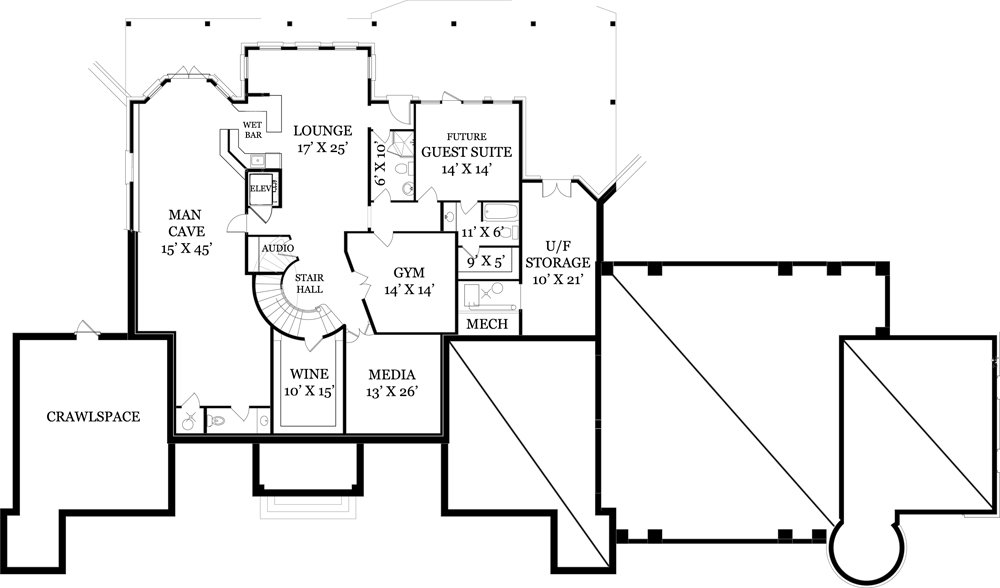 Floor Plan Basement of European Plan #106-1298