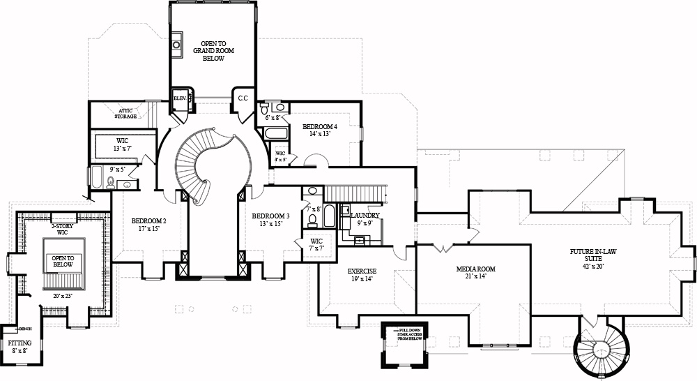 Floor Plan Second Story of European Plan #106-1298