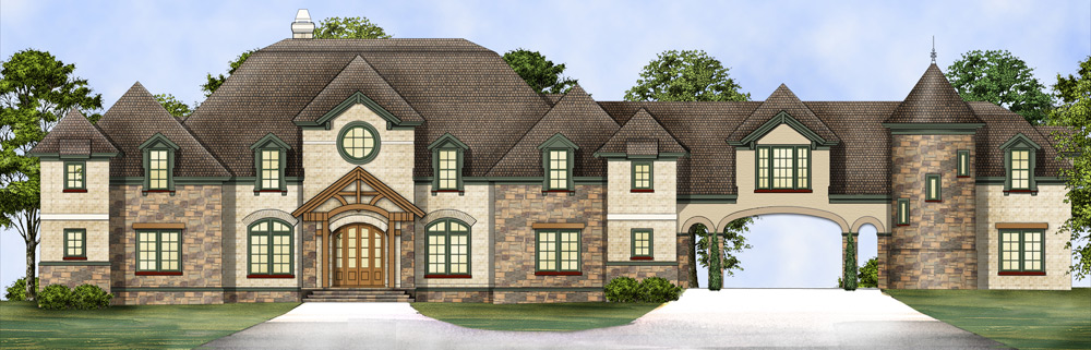 Front elevation of Chateau-inspired home (ThePlanCollection: House Plan #106-1298)