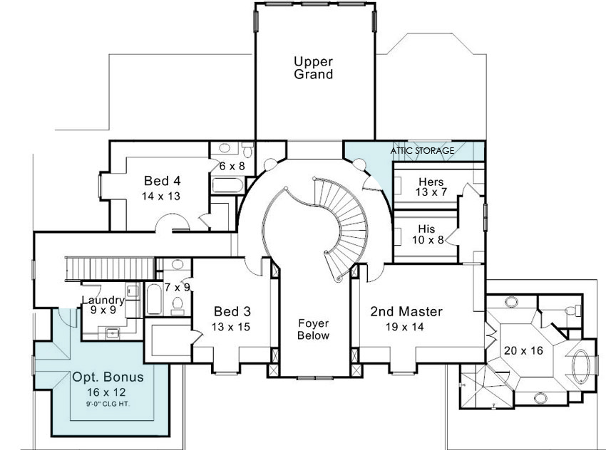 Floor Plan Second Story of European Plan #106-1300