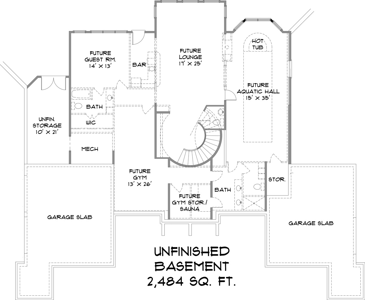 Floor Plan Basement of European Plan #106-1300
