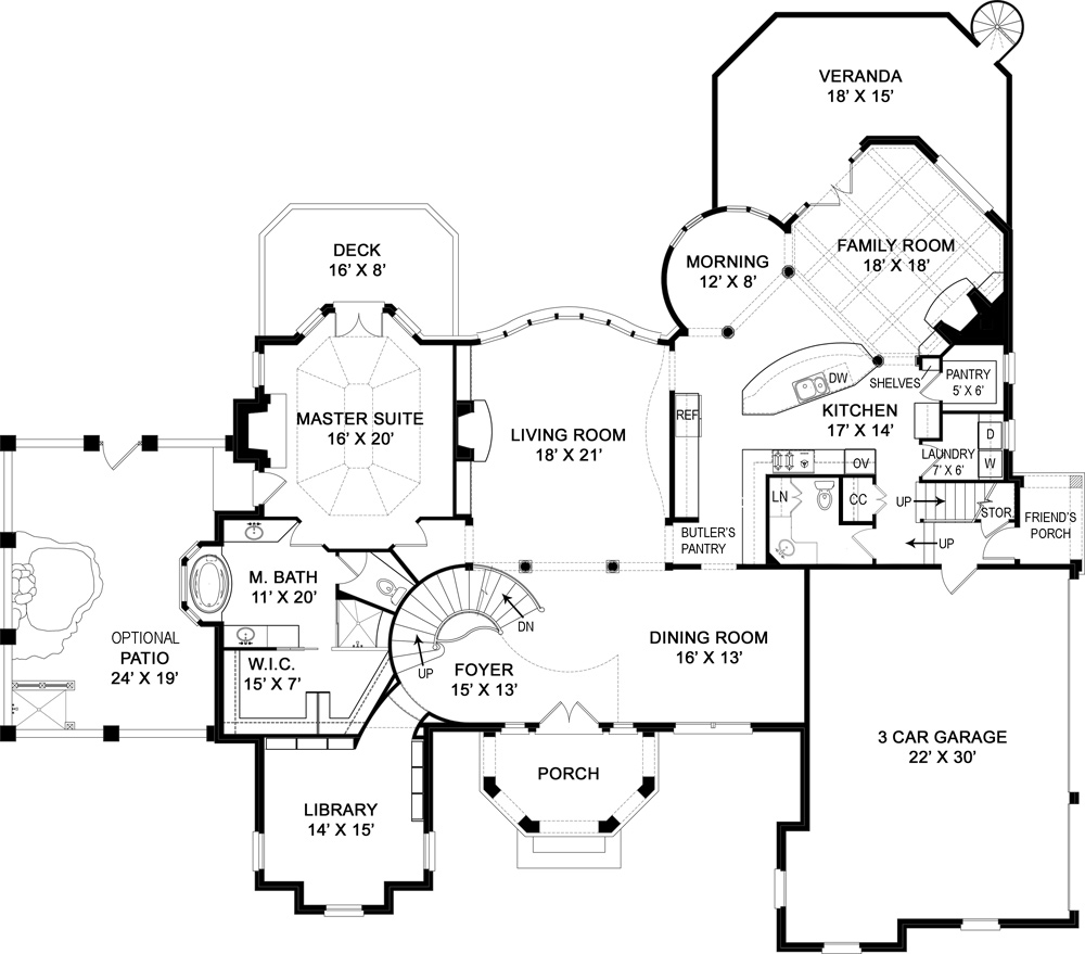 Floor Plan First Story of European Plan #106-1301