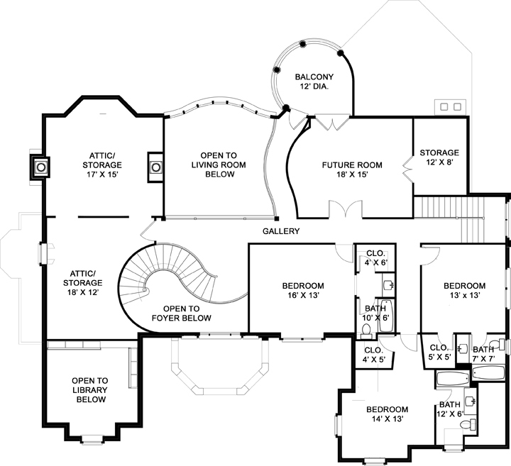 Floor Plan Second Story of European Plan #106-1301