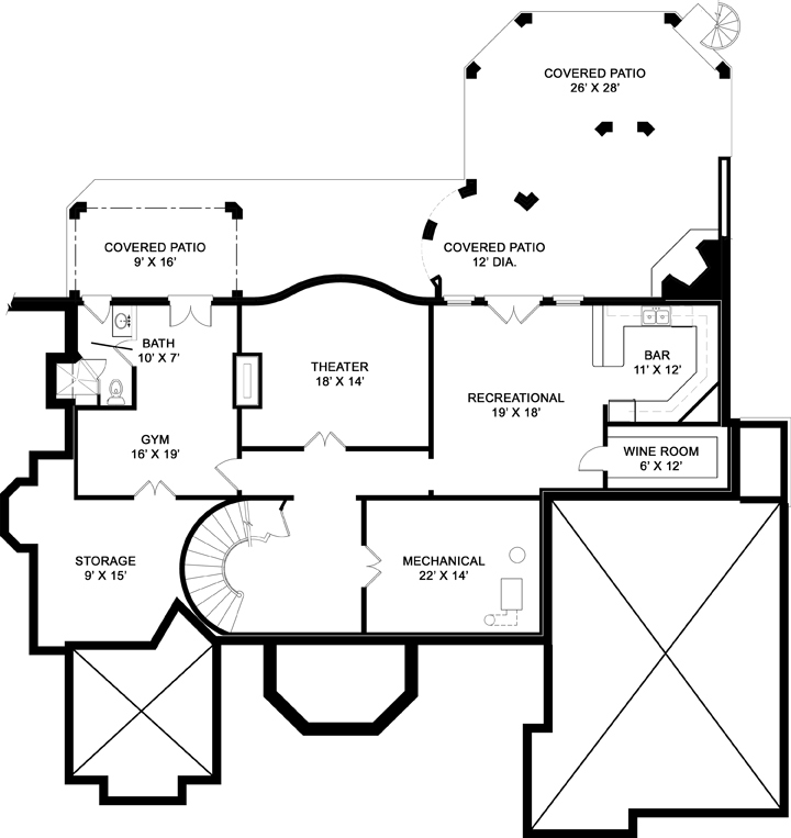 Floor Plan Basement of European Plan #106-1301