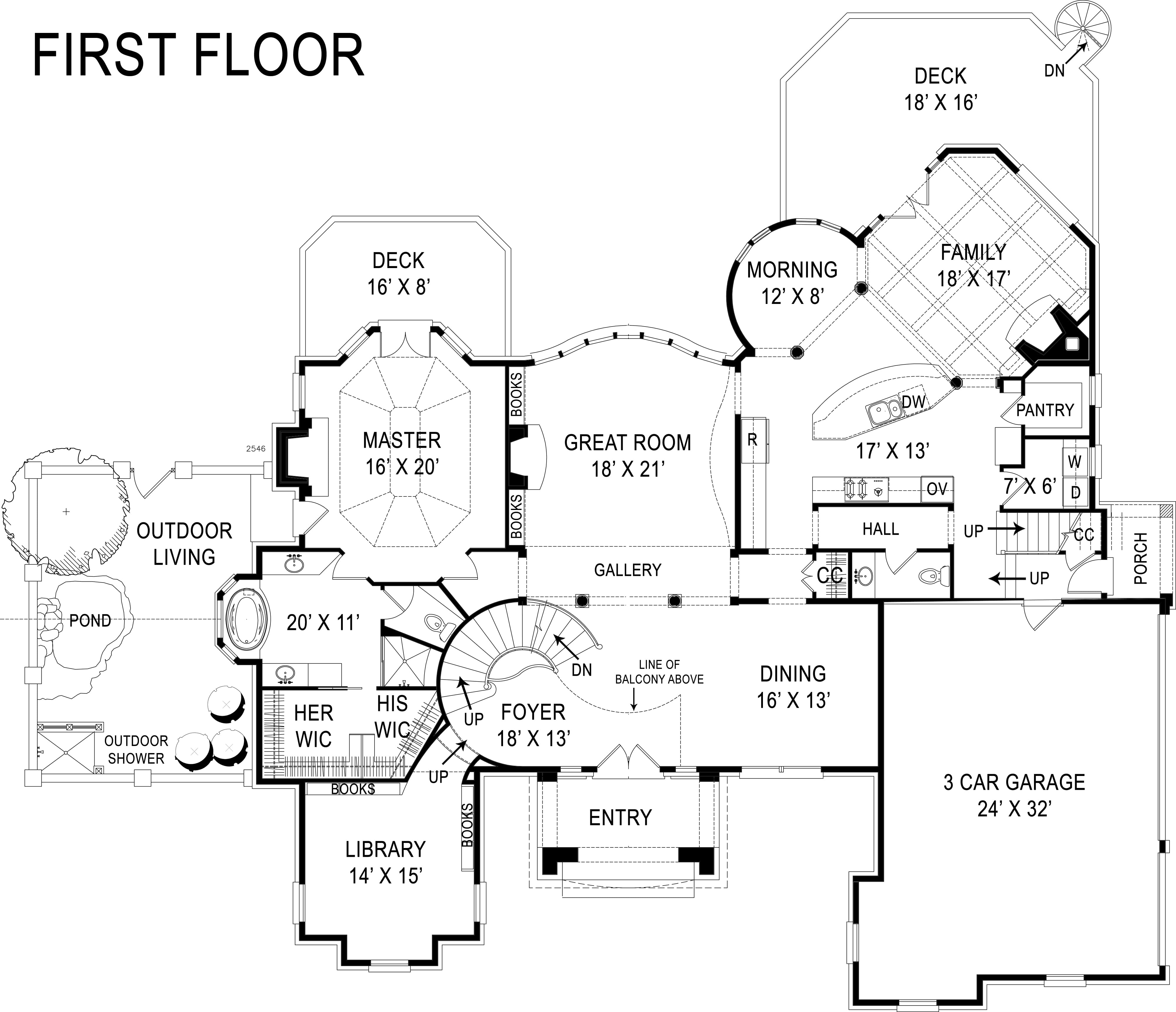 Floor Plan First Story of Luxury Plan #106-1302
