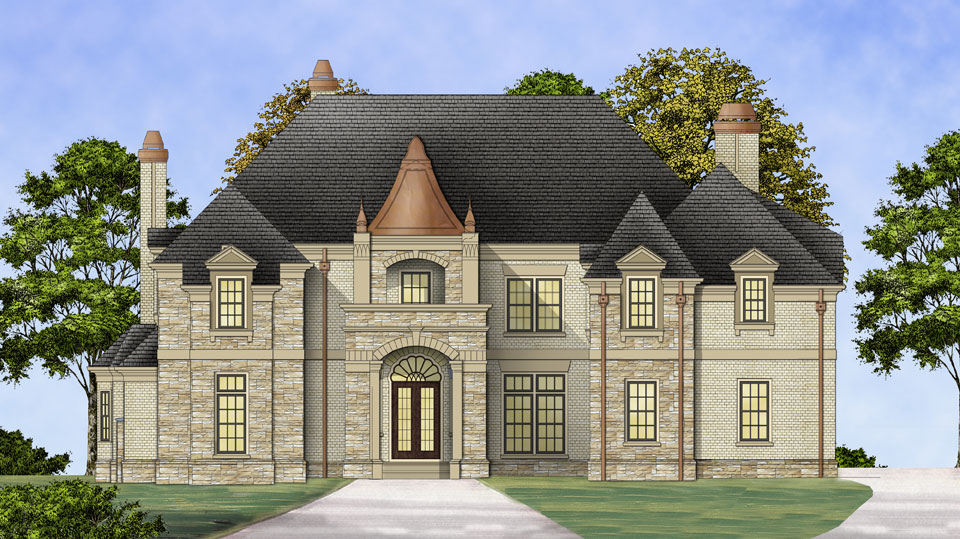 Front elevation of Luxury home plan (ThePlanCollection: House Plan #106-1302)