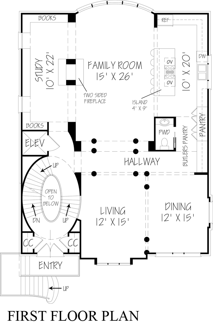 Floor Plan First Story of Traditional Plan #106-1303