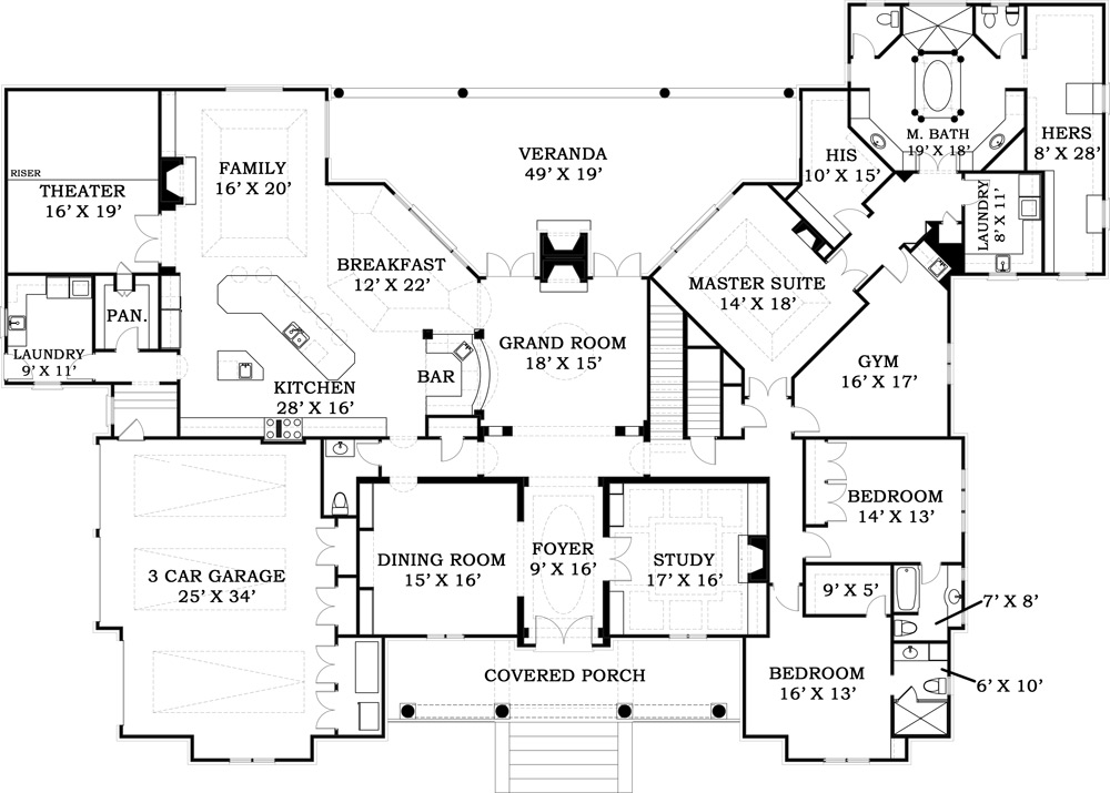 Floor Plan First Story of European Plan #106-1304
