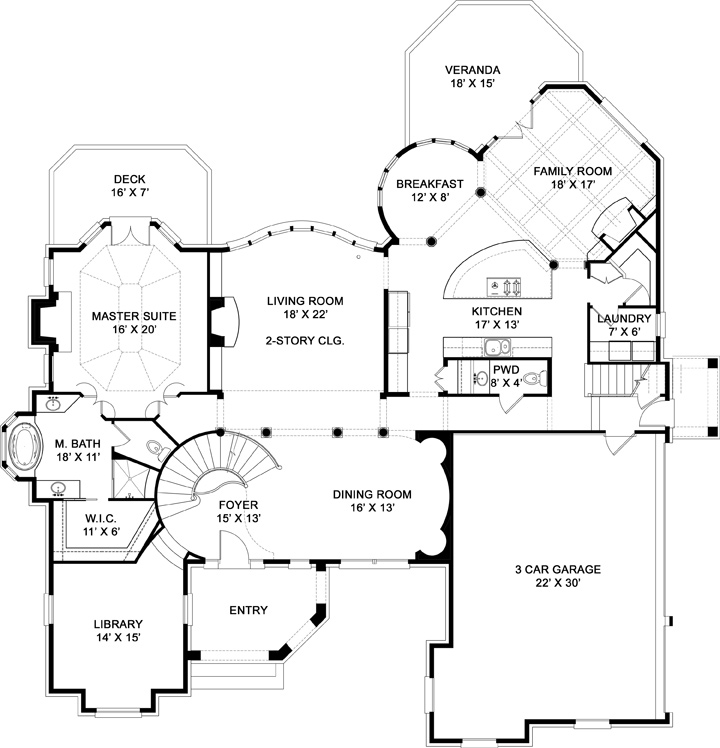 Floor Plan First Story of Traditional Plan #106-1306