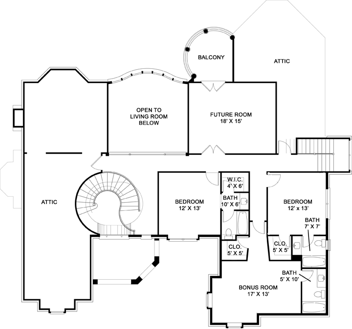 Floor Plan Second Story of Traditional Plan #106-1306