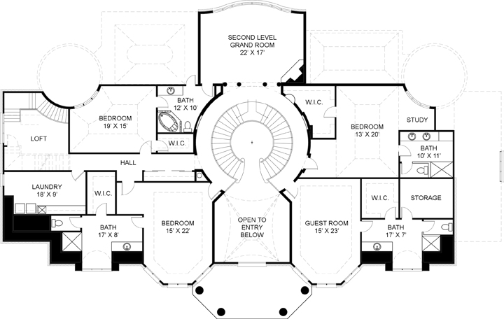 Floor Plan Second Story of Luxury Plan #106-1307