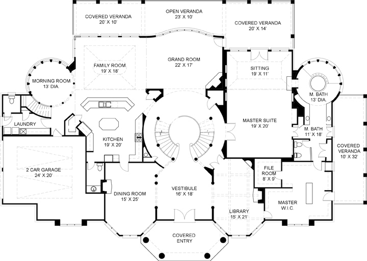 Floor Plan First Story of Luxury Plan #106-1307