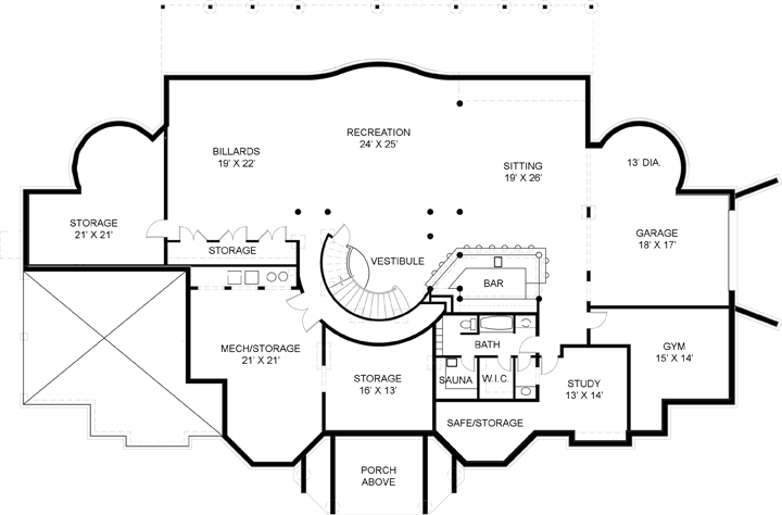 Floor Plan Basement of Luxury Plan #106-1307