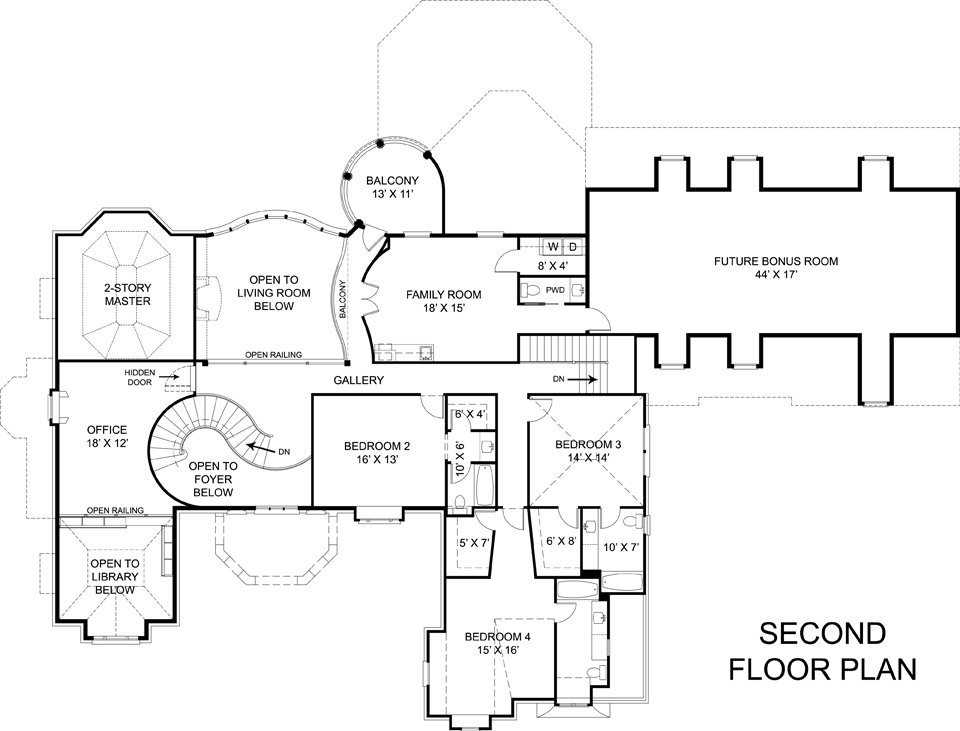 Floor Plan Second Story of European Plan #106-1308
