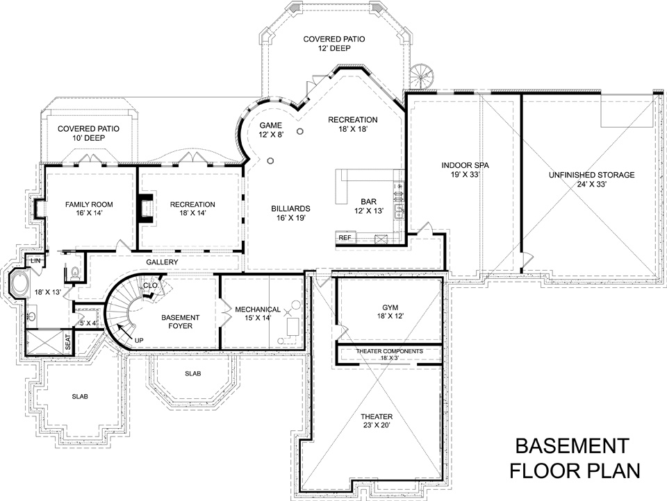 Floor Plan Basement of European Plan #106-1308