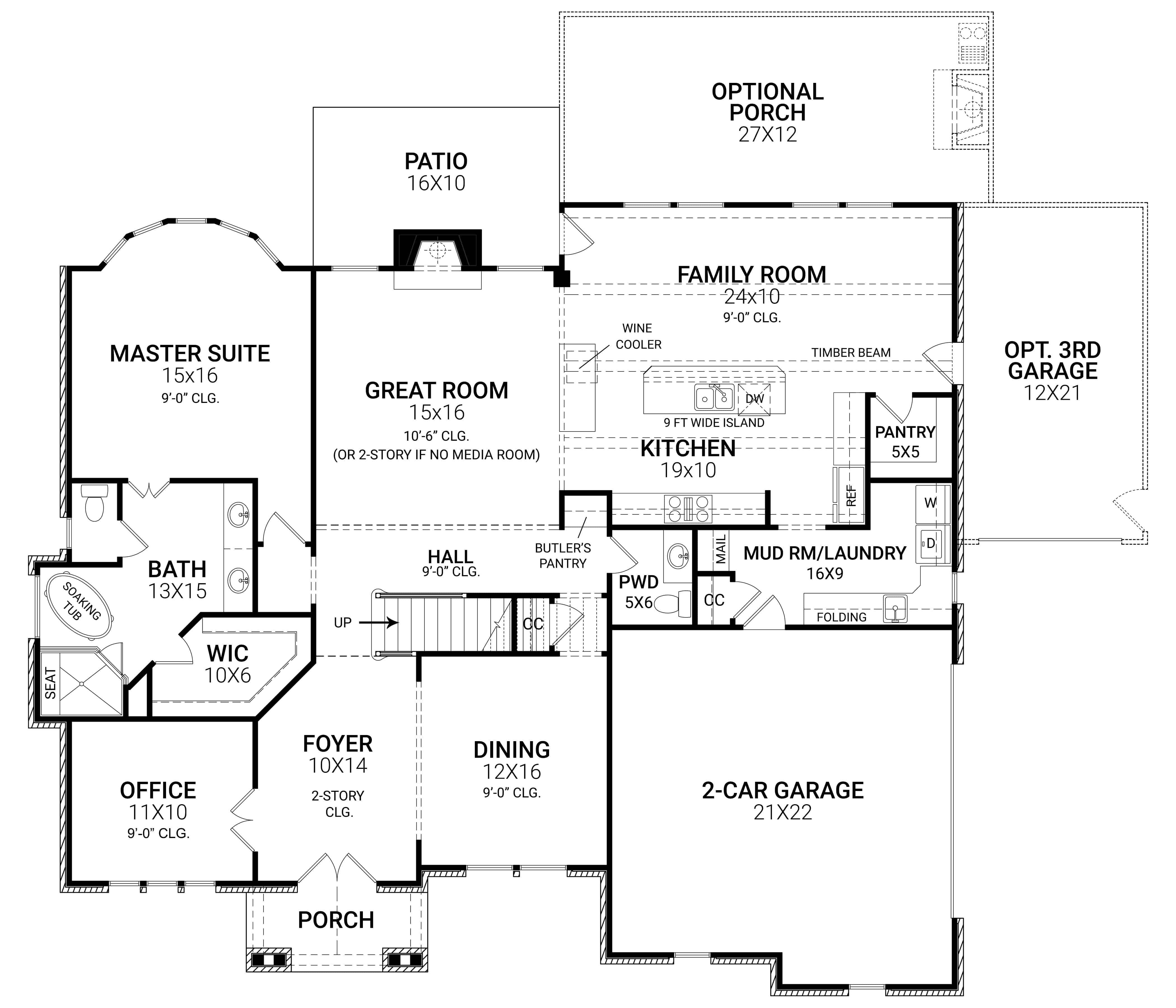 Floor Plan First Story of Country Plan #106-1309