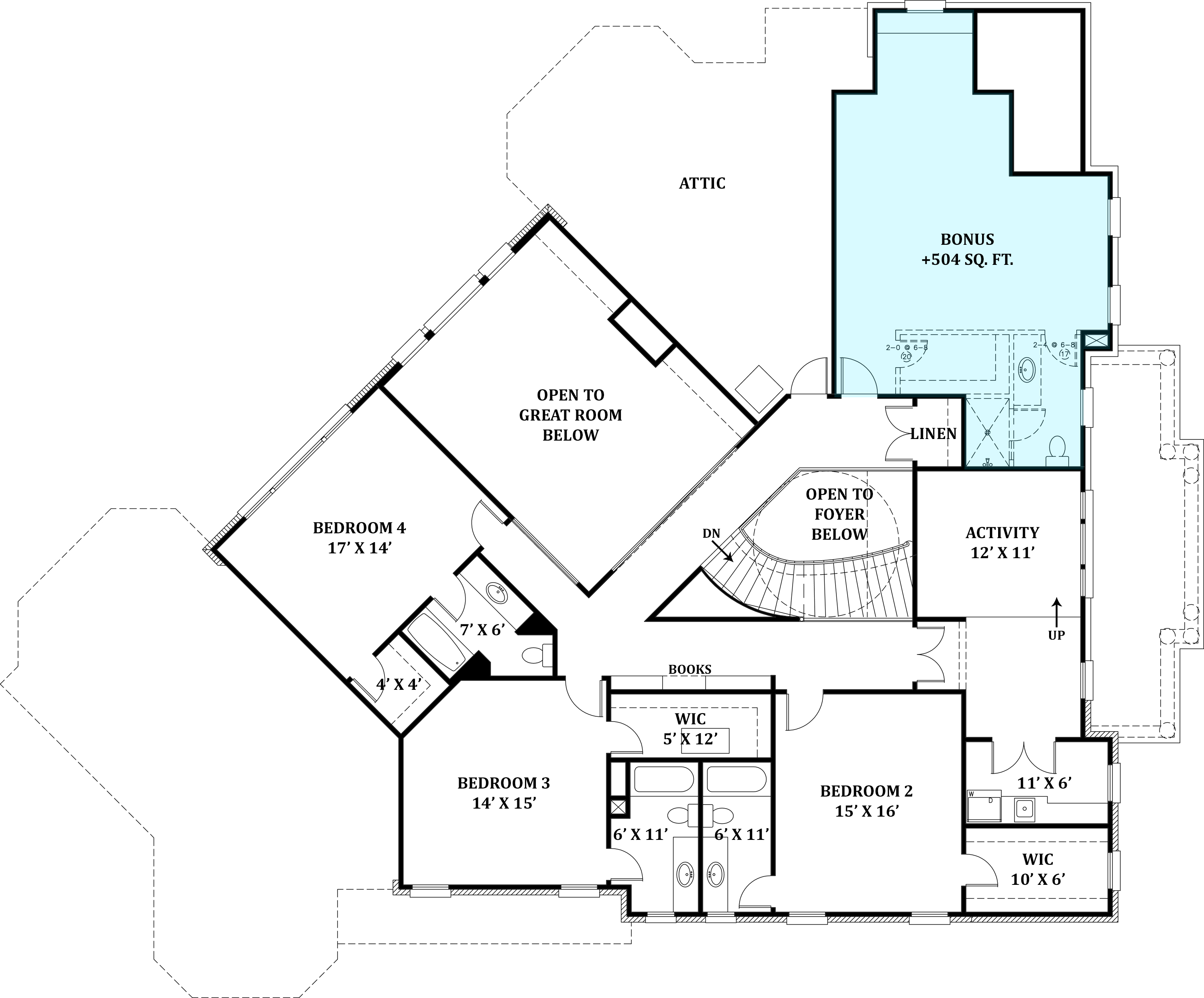 Floor Plan Second Story of Colonial Plan #106-1312
