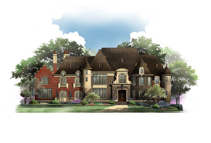 Front elevation of Luxury home (ThePlanCollection: House Plan #106-1318)