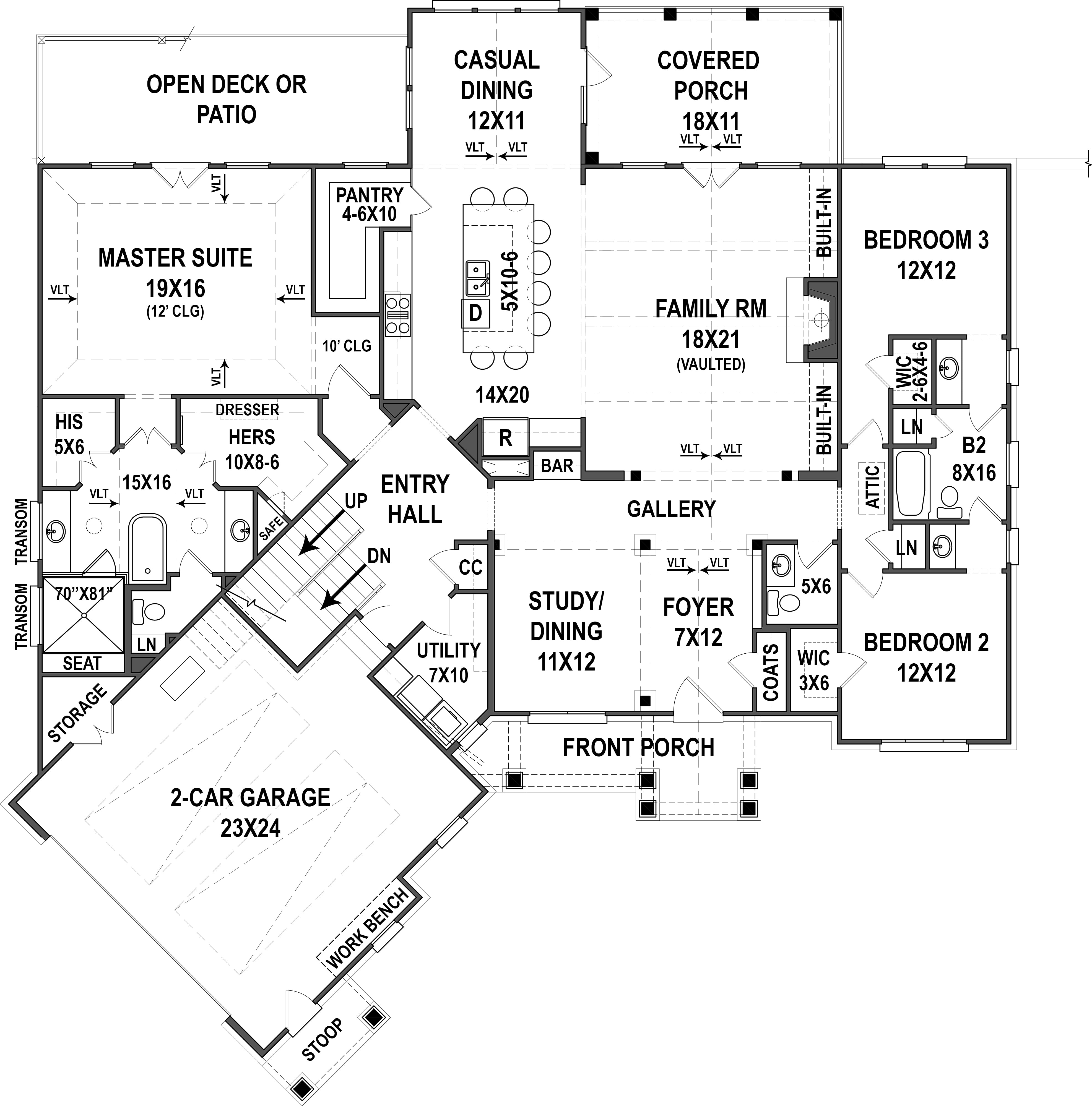 Floor Plan First Story of Ranch Plan #106-1319