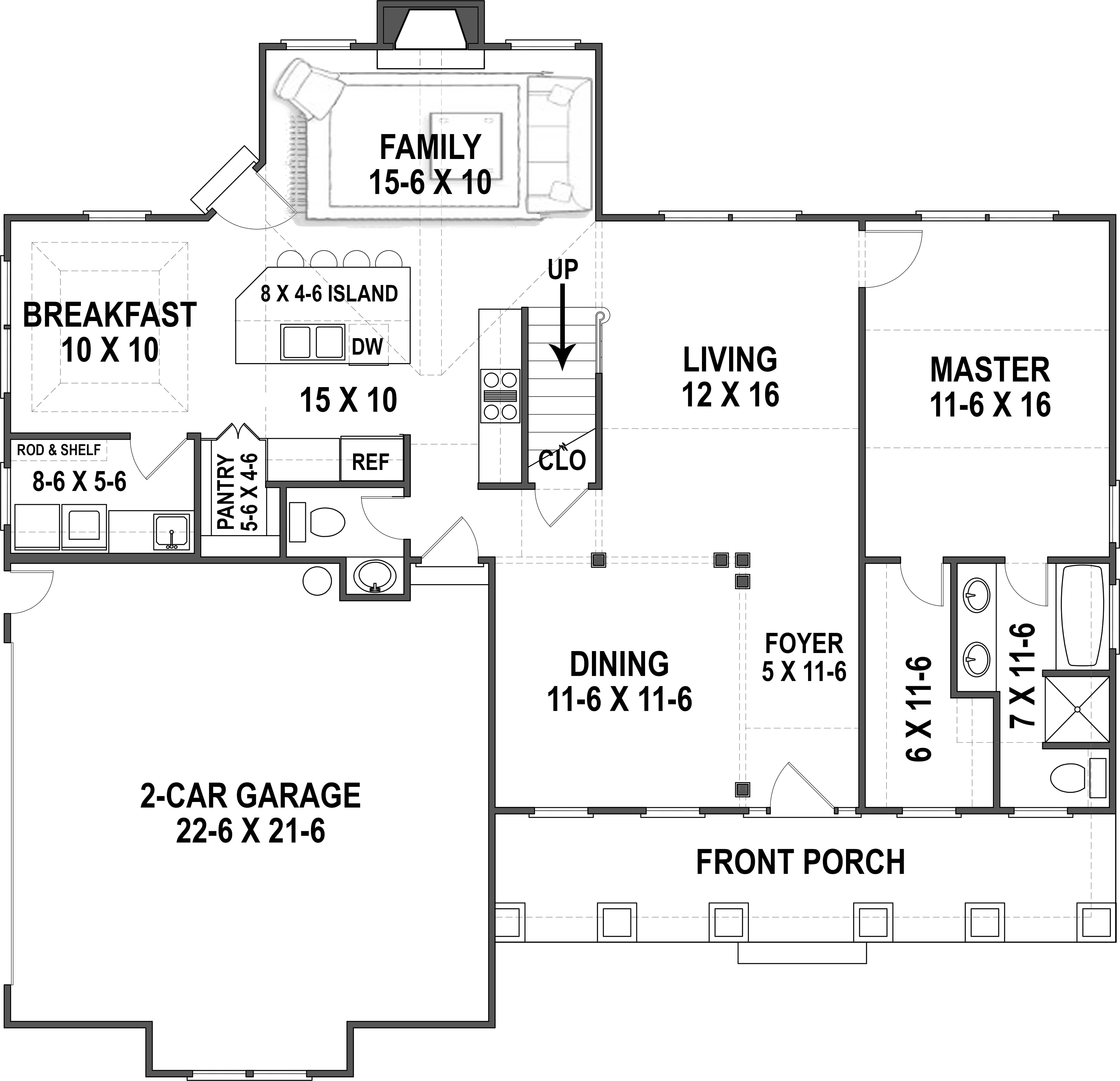 Floor Plan First Story of Traditional Plan #106-1320