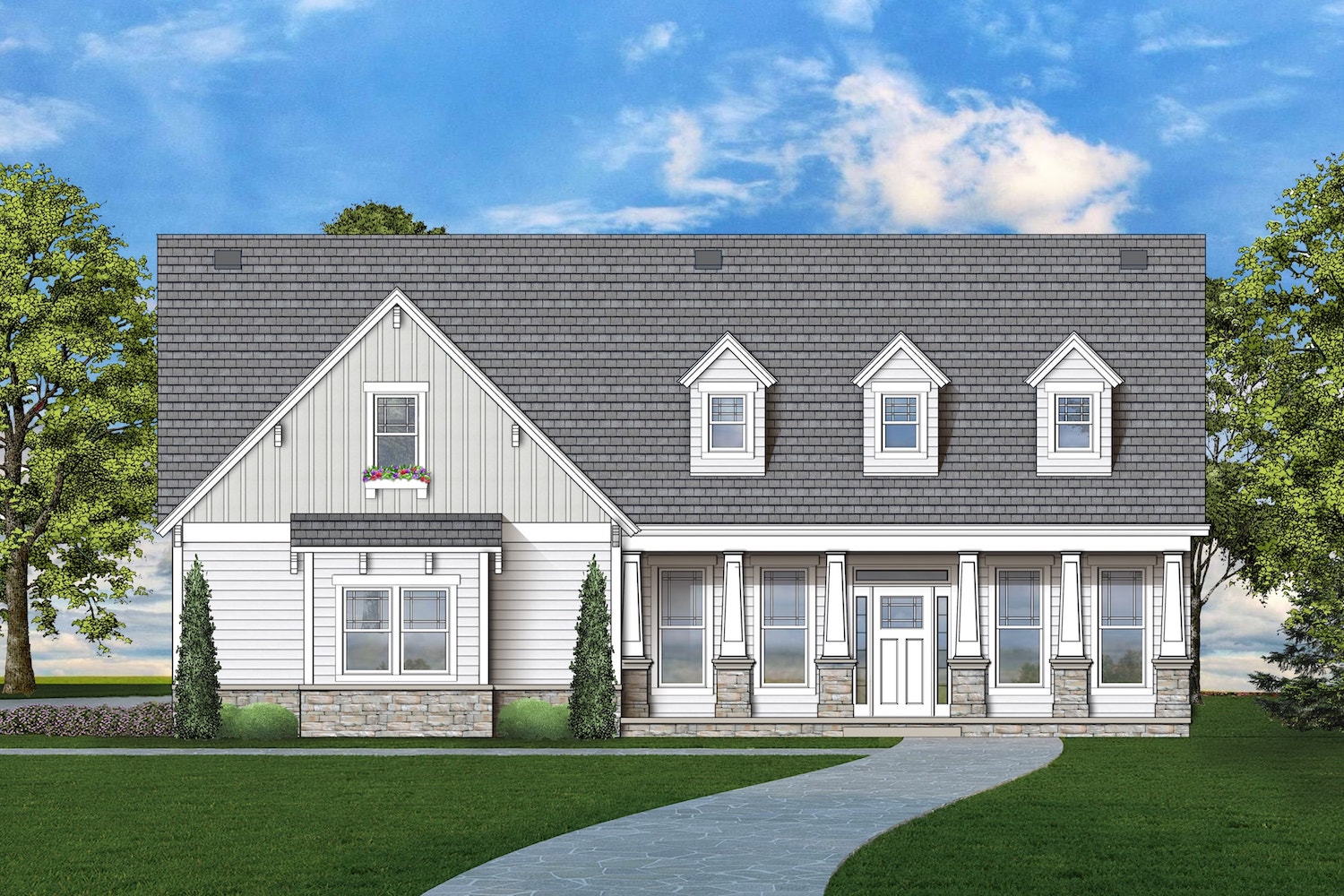 Color rendering of Traditional home plan (ThePlanCollection: House Plan #106-1320)