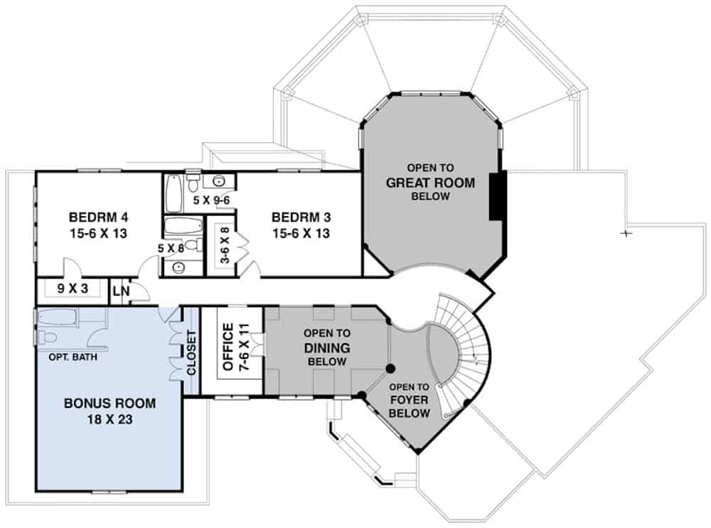 Floor Plan Upper Level of Luxury Plan #106-1323
