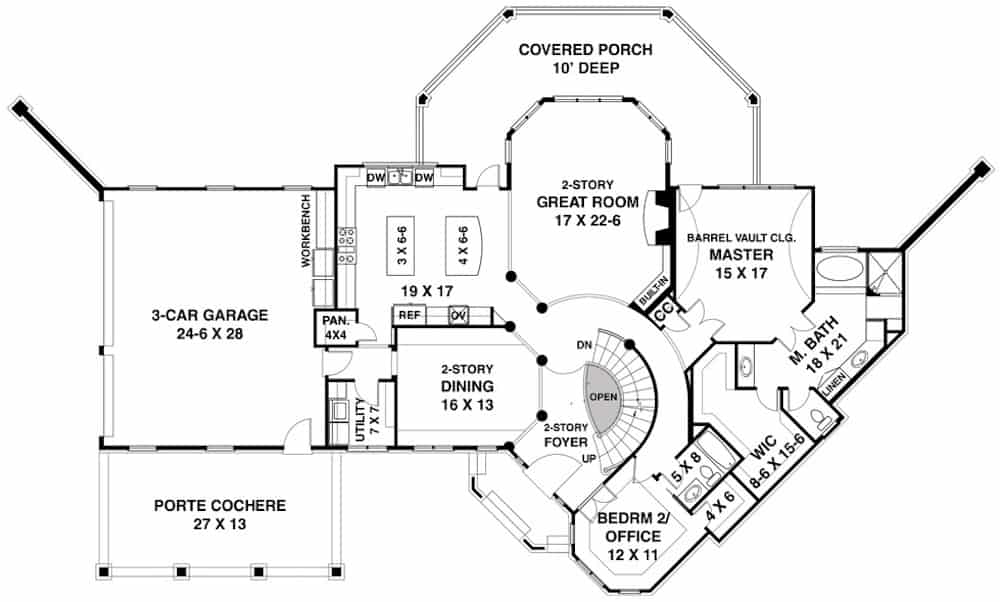 Floor Plan Main Level of Luxury Plan #106-1323