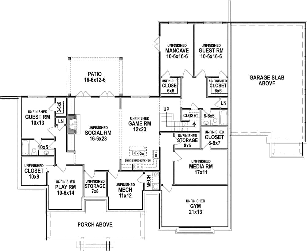 Floor Plan Basement of Craftsman Plan #106-1324