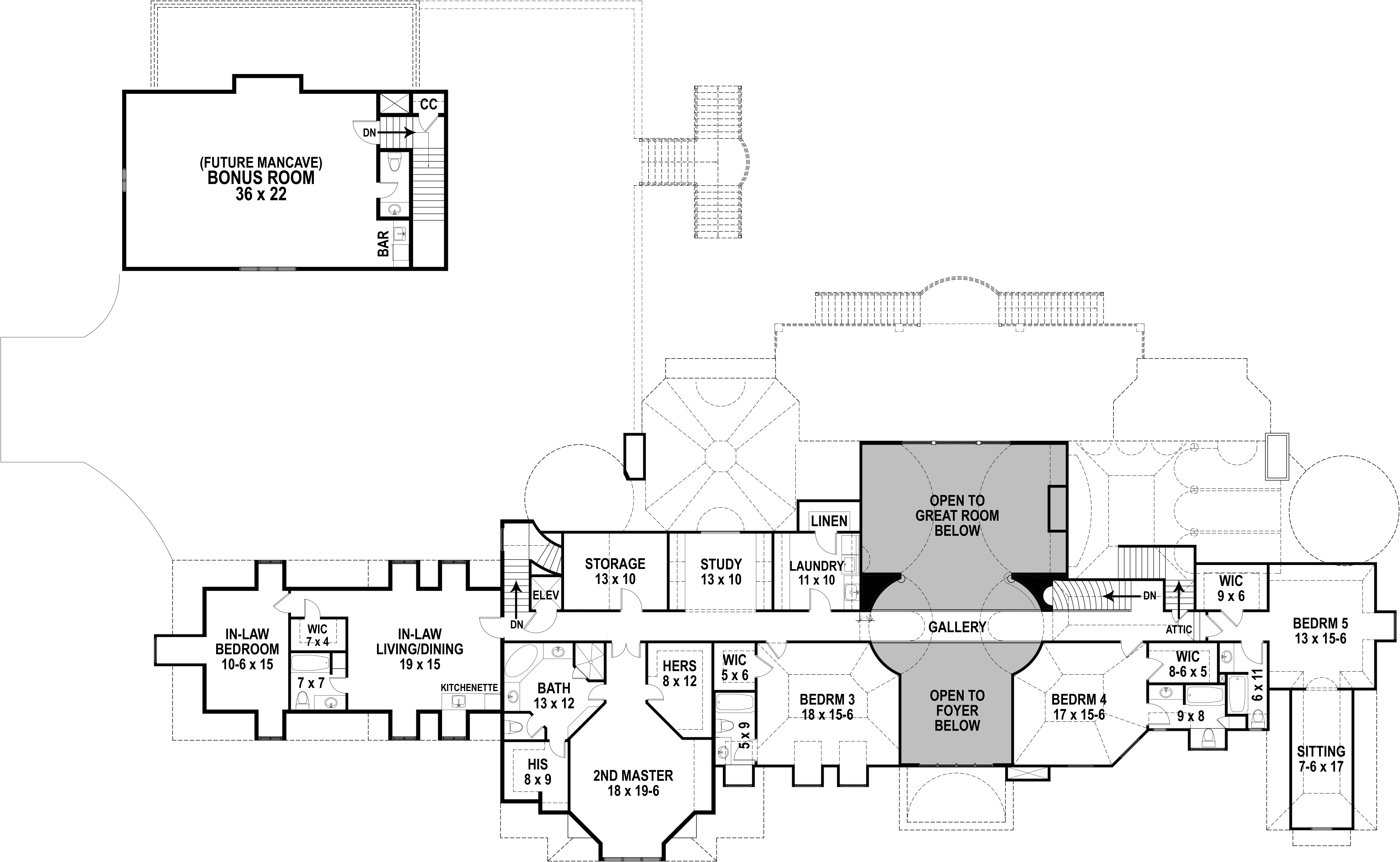 Floor Plan Upper Level of Luxury Plan #106-1325