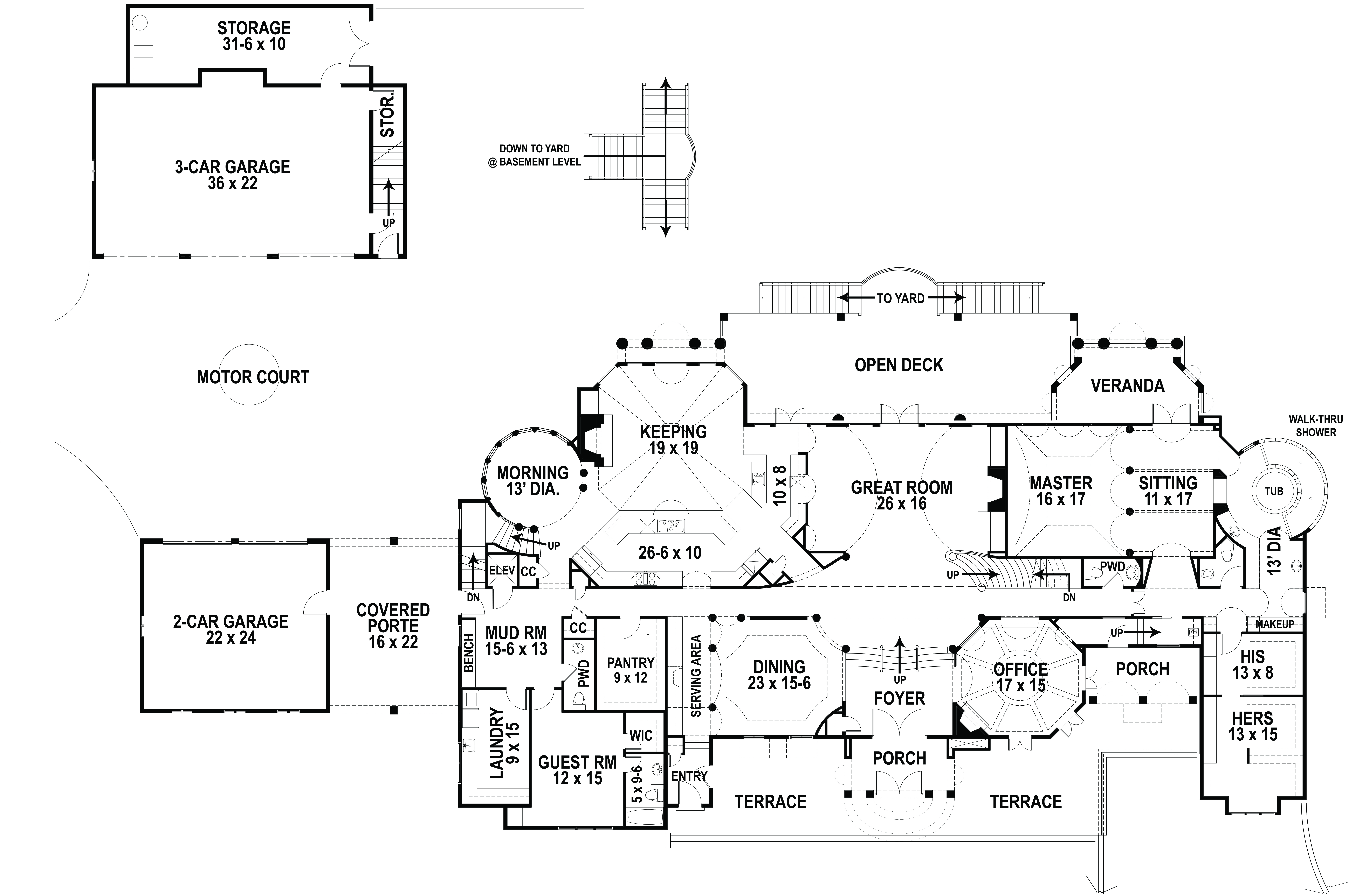 Floor Plan Main Level of Luxury Plan #106-1325