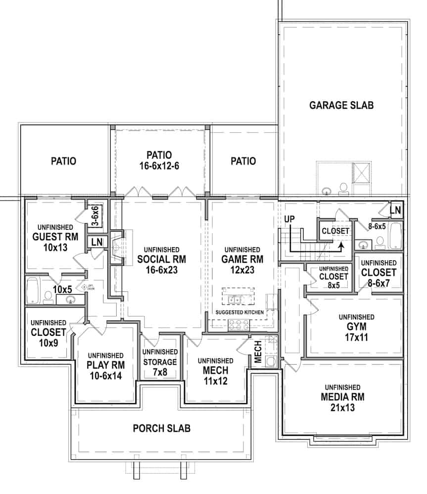 Floor Plan Basement of Craftsman Plan #106-1326