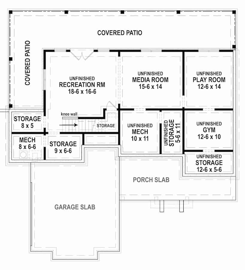 Floor Plan Basement of Farmhouse Plan #106-1328