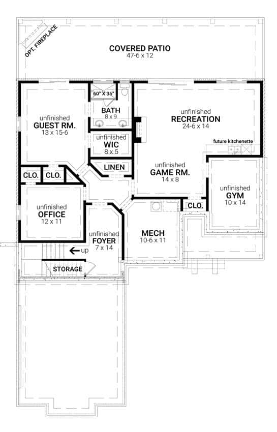 Basement of Modern Farmhouse Plan #106-1329
